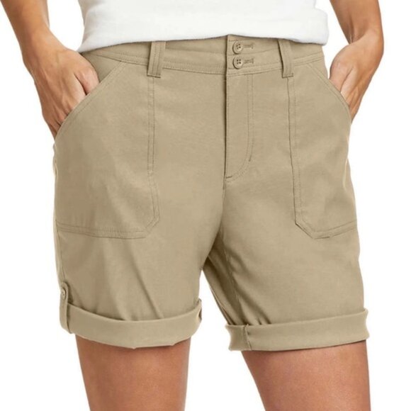 Eddie Bauer Rolled Hem Bermuda Shorts Size 8 Khaki NEW - Picture 1 of 6